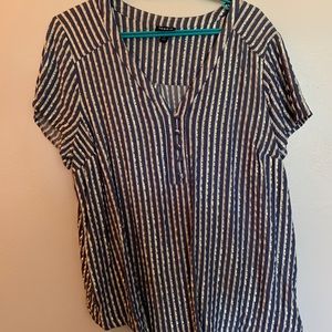 Short sleeve blouse, gold and blue stripped